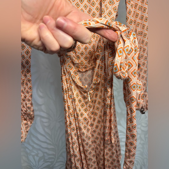 Free People Pink with Geometric Pattern Open Back Long Sleeve Midi Dress - Picture 6 of 8